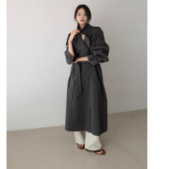 Damen Oversize Maxi-Trenchcoat mit Taillengürtel und doppelter Knopfleiste Shop Nory