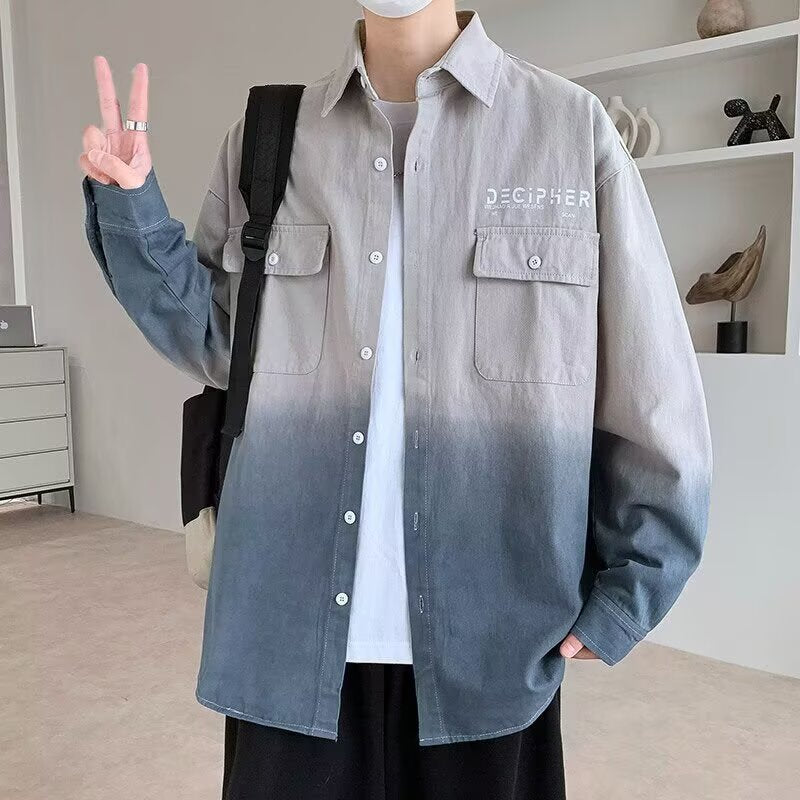 Herren Oversize Dip Dye Baumwollhemd mit Brusttaschen und Verlauffärbung Shop Nory