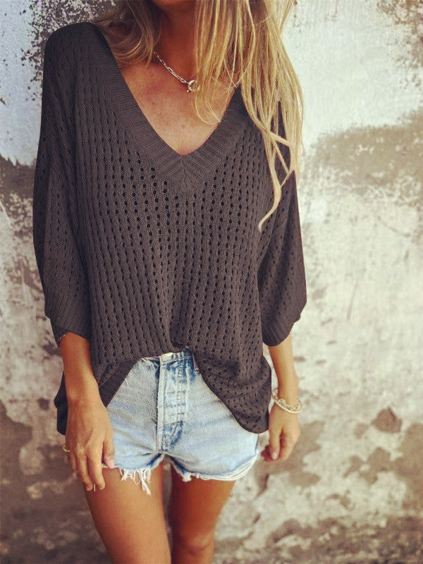 Damen nan luftig gestrickter V-Ausschnitt Pullover im Oversize-Schnitt Shop Nory