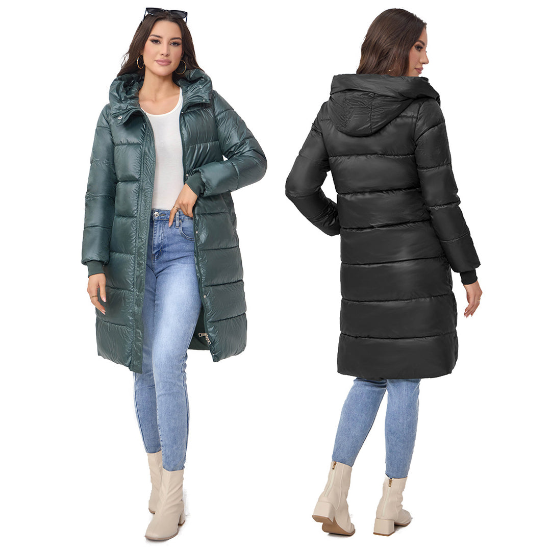 Damen Langer Puffer‑Mantel mit hohem Stehkragen, wattierter Steppung und elastischen Bündchen Shop Nory