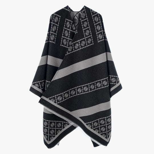 Damen Luxuriöses Jacquard-Überwurfcape mit kastiger Silhouette Shop Nory