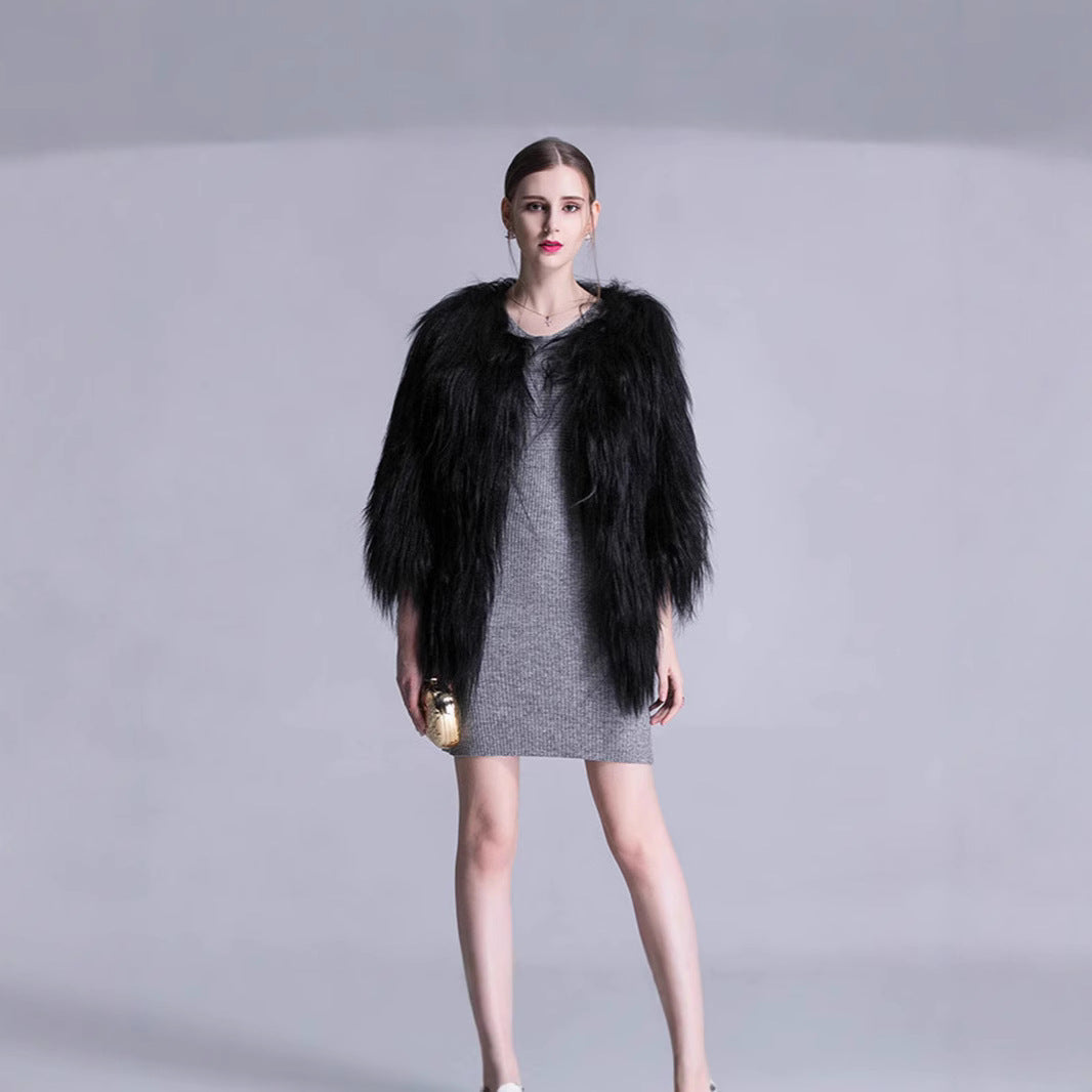 Damen Langfloriger Kunstpelz‑Mantel mit offener Front und eleganter Silhouette Shop Nory