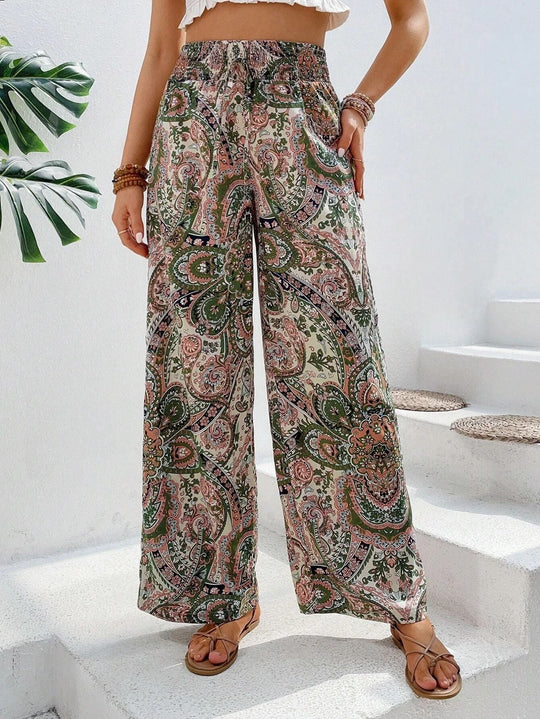 Damen lockere Palazzo-Hosen mit Paisleymuster