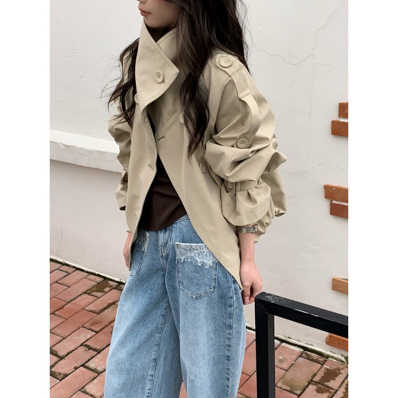 Damen Oversized Trenchcoat Jacke mit weitem Schnitt und Schulterklappen Shop Nory
