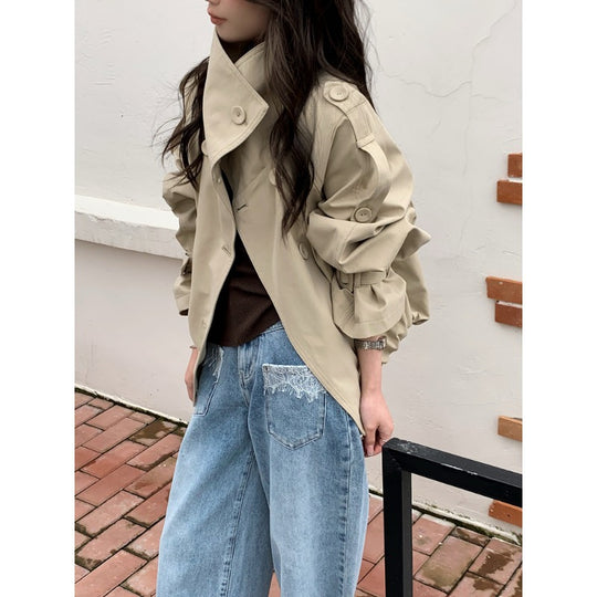 Damen Oversized Trenchcoat Jacke mit weitem Schnitt und Schulterklappen Shop Nory