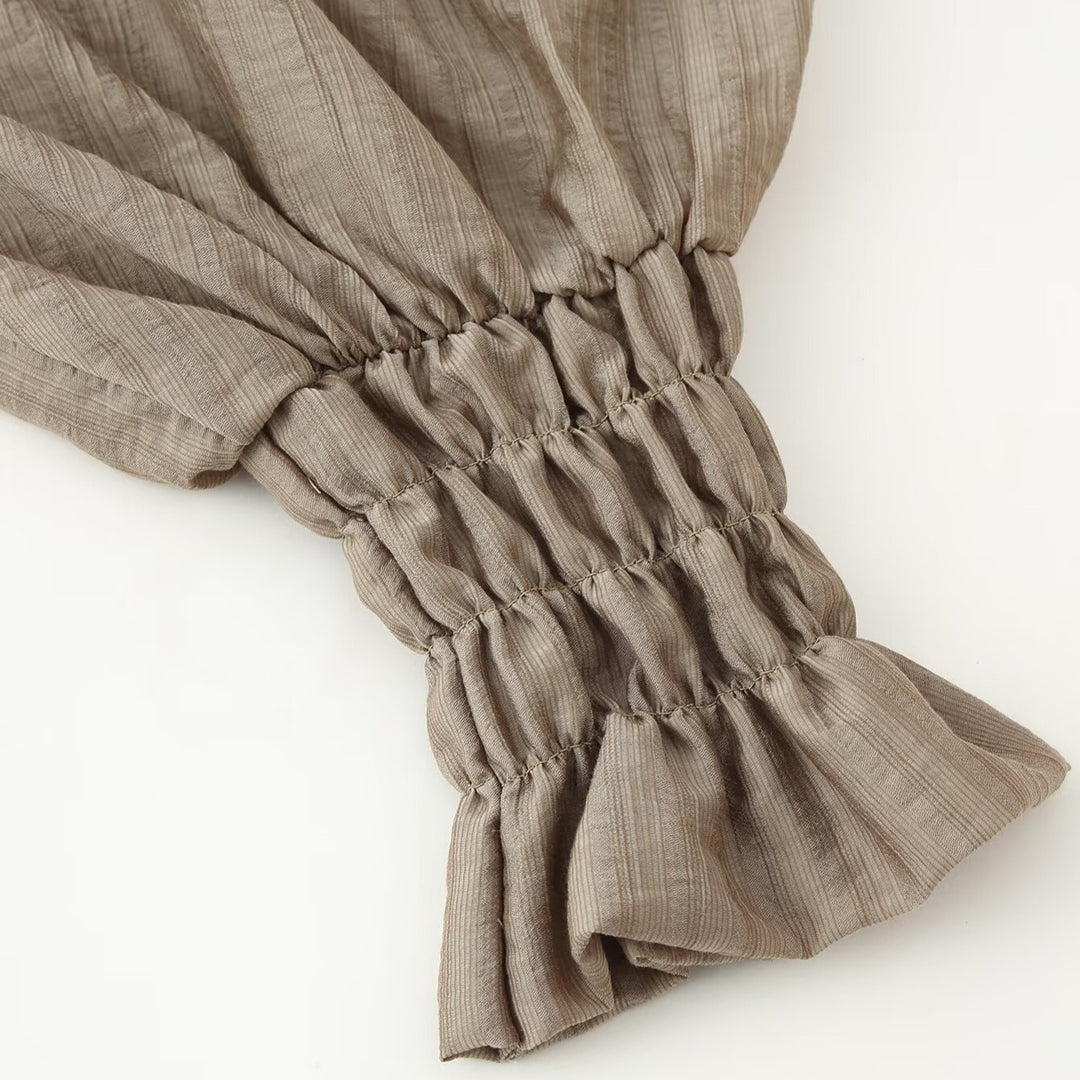 Damen Romantische Rüschenbluse im Boho-Stil mit Bindeband und gerafften Manschetten Shop Nory