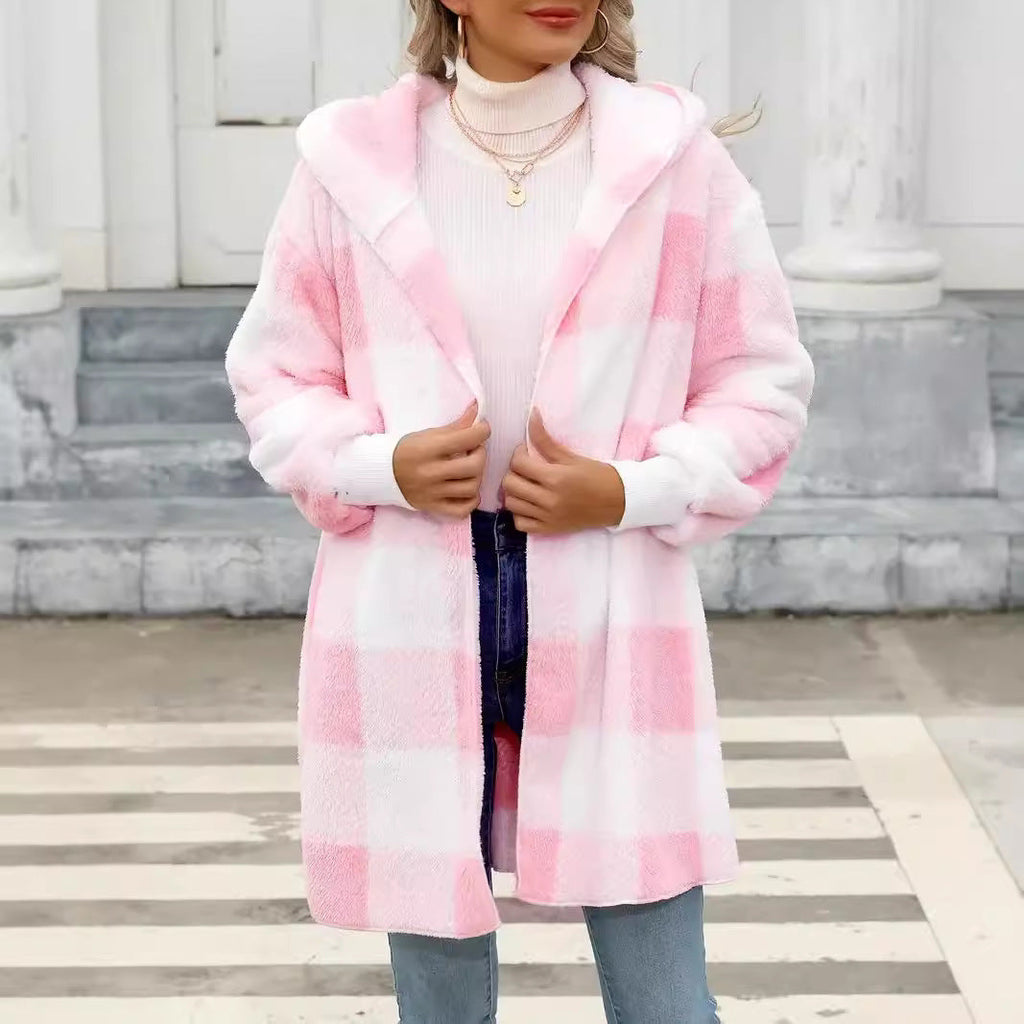 Damen Kuschelige Wolljacke mit Karomuster