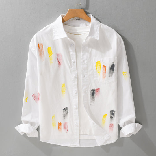 Unisex Bedrucktes Baumwoll-Overshirt im Künstlerprint mit Brusttasche Shop Nory