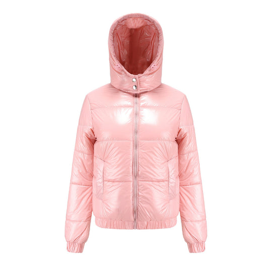 Damen Hochglänzende Steppjacke mit abnehmbarer Kapuze ShopNory