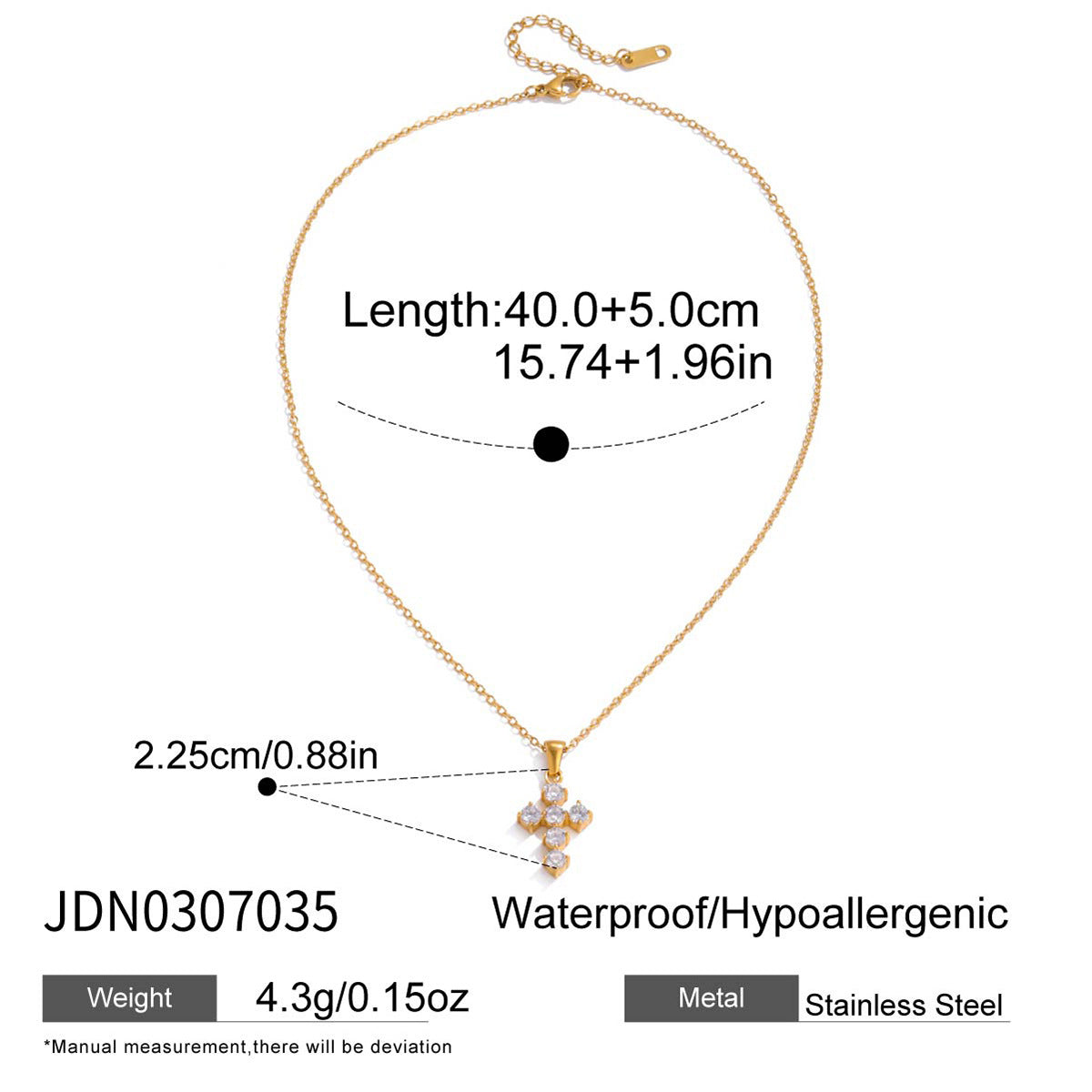 Damen Halskette mit funkelndem Kreuzanhänger aus hypoallergenem Edelstahl Shop Nory