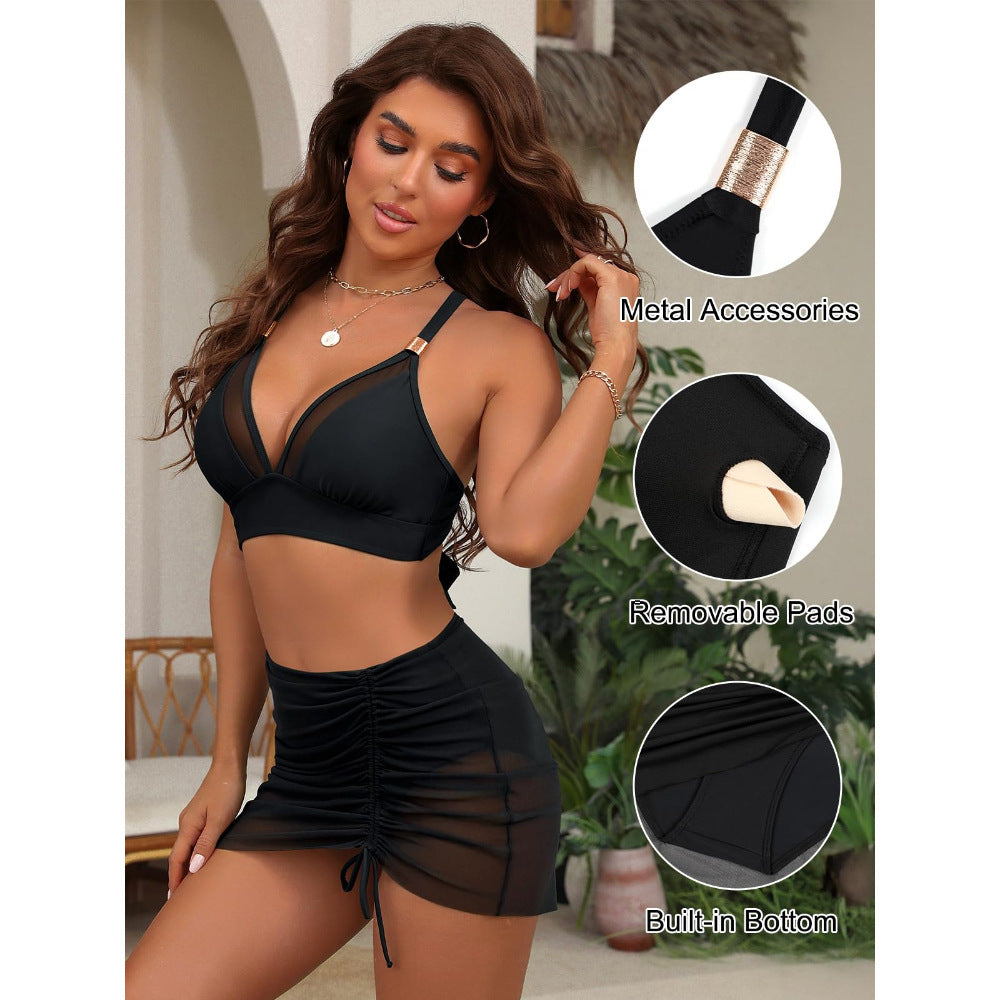 Damen Bikini mit transparentem Rock und verstellbaren Trägern
