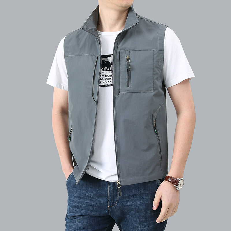 Herren Leichte Multifunktionale Outdoor-Weste mit Reißverschlusstaschen und Stehkragen Shop Nory