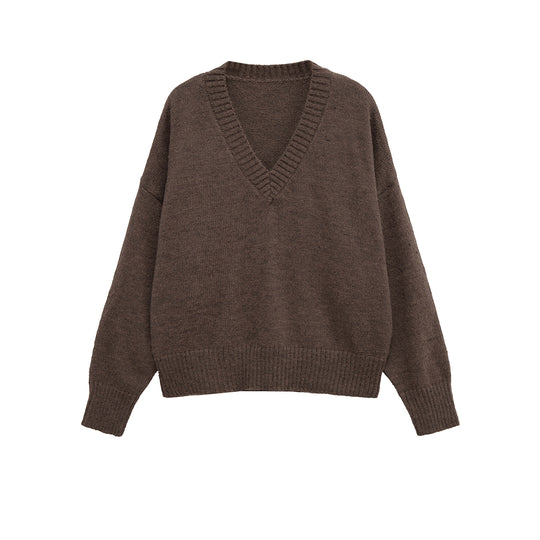 Damen Oversize V‑Ausschnitt Strickpullover mit Känguru-Tasche Shop Nory