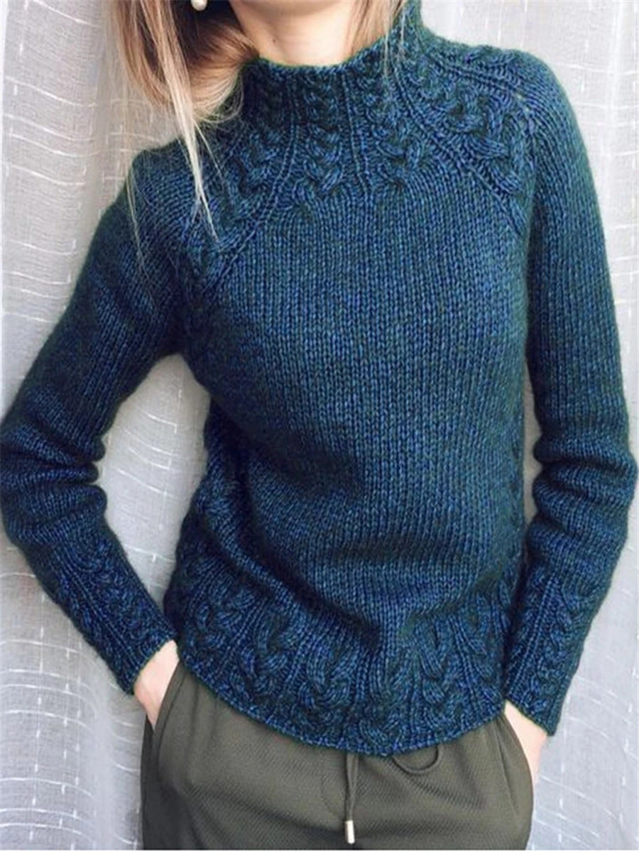 Damen nan grobgestrickter Zopfmuster-Pullover mit Stehkragen und tailliertem Schnitt Shop Nory