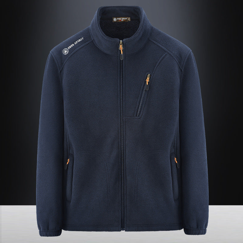 Herren Warme Microfleece-Outdoorjacke mit Brustreißverschluss, Seitentaschen und Stehkragen Shop Nory