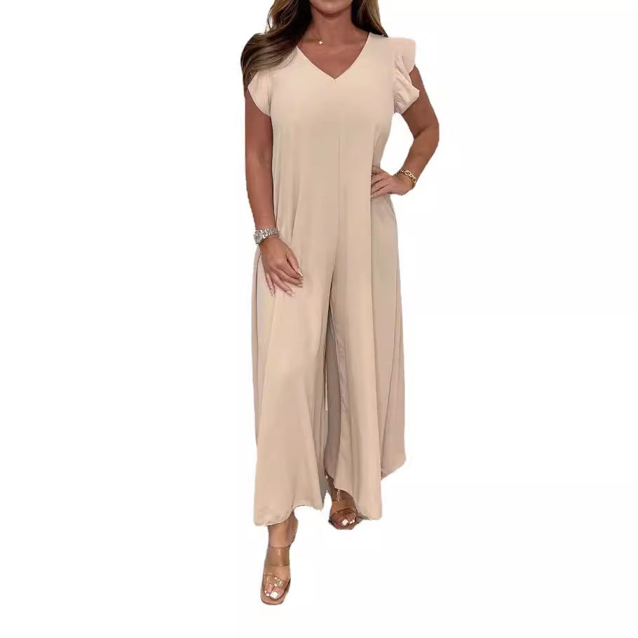 Damen Weit geschnittenes Jumpsuit mit V-Ausschnitt