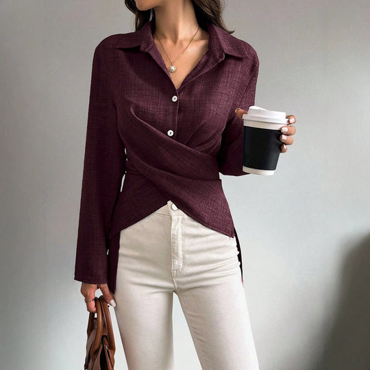 Damen Wickelbluse mit Hemdkragen und asymmetrischem Saum Shop Nory