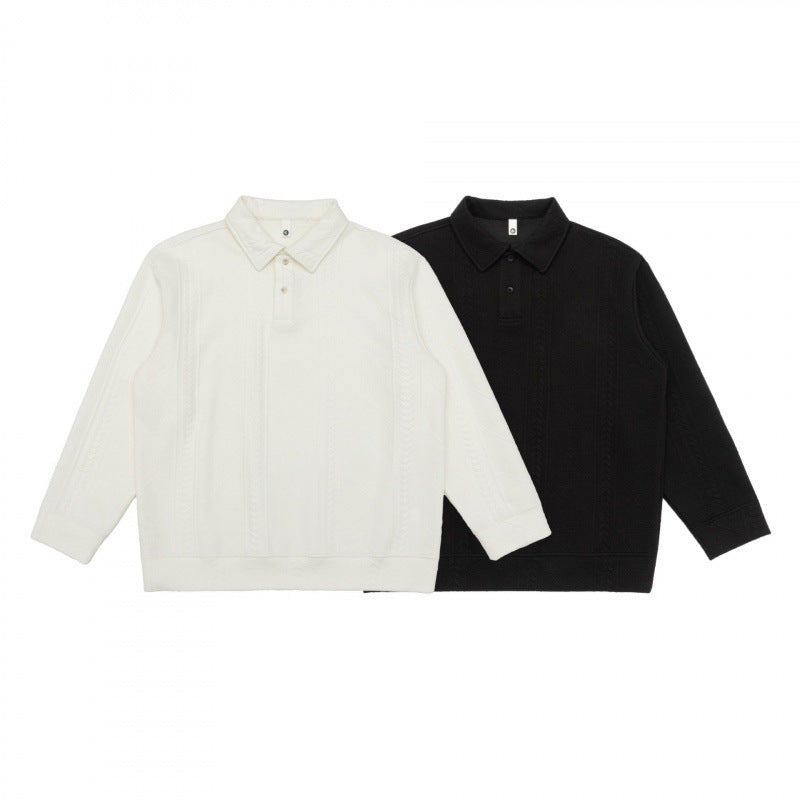 Unisex Poloshirt-Strickpullover mit Zopfmuster, Boxy‑Schnitt und Hemdkragen Shop Nory