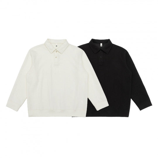 Unisex Poloshirt-Strickpullover mit Zopfmuster, Boxy‑Schnitt und Hemdkragen Shop Nory