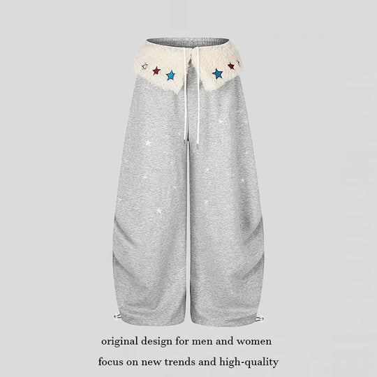 Damen Extraweite Palazzo-Jogginghose mit Teddybund, Kordelzug und Sternstickerei Shop Nory