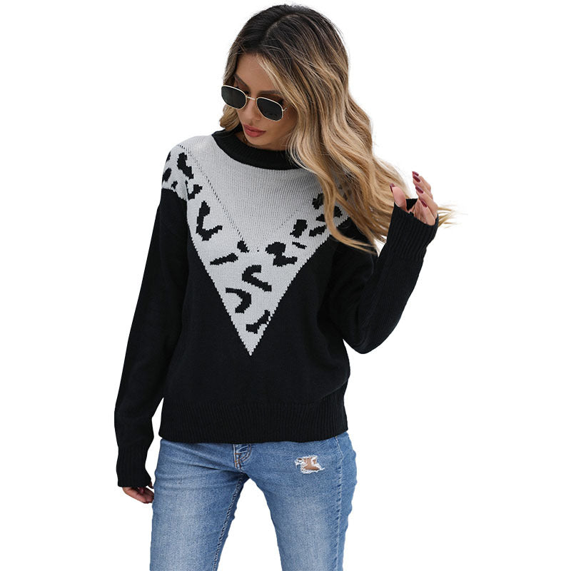Damen Feinstrickpullover mit kontrastiver Leo‑Jacquard‑Passe und legerer Silhouette Shop Nory