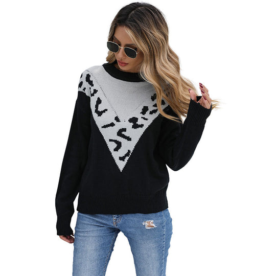 Damen Feinstrickpullover mit kontrastiver Leo‑Jacquard‑Passe und legerer Silhouette Shop Nory