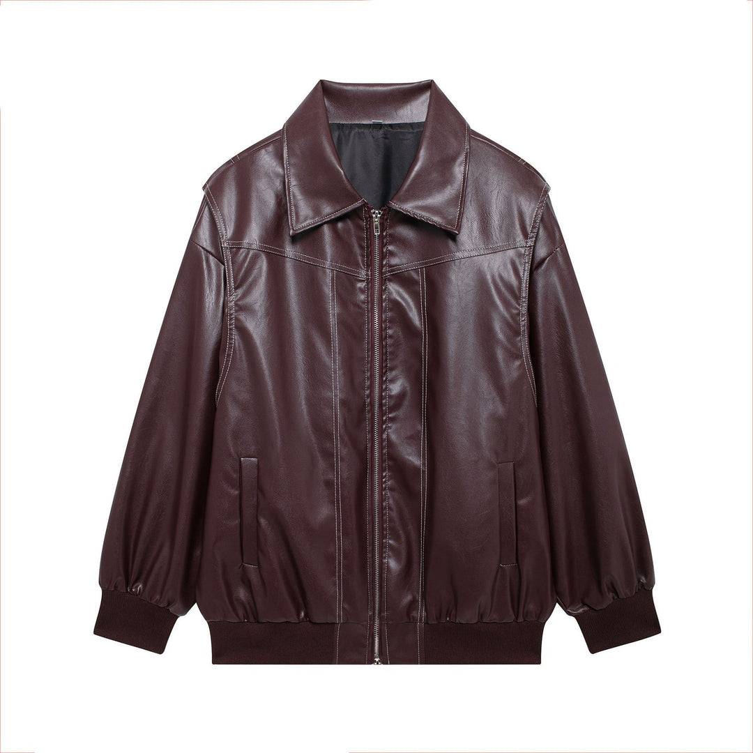 Damen Kunstlederjacke mit elastischen Bündchen und hochschließendem Kragen