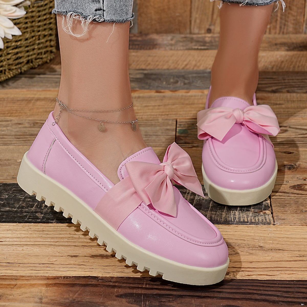 Damen Loafers mit dekorativem Schleifen-Design und rutschfester Sohle