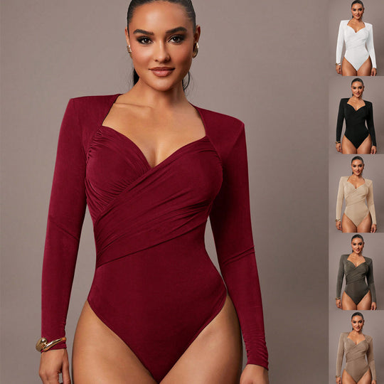 Damen Sculpting-Body mit Wickelfront, Herz-Ausschnitt und langen Ärmeln Shop Nory