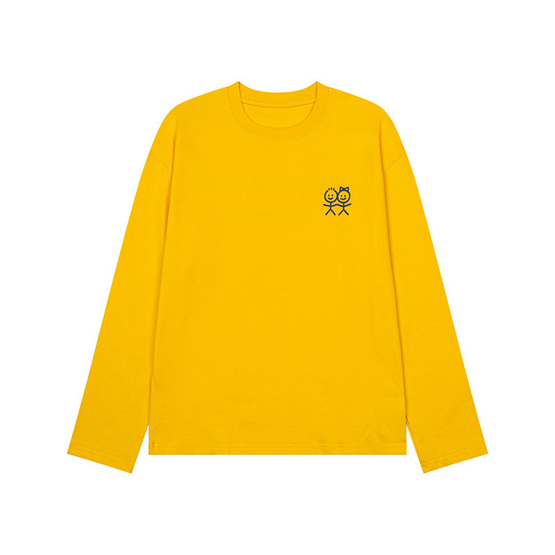 Unisex Langarm-Baumwollshirt mit minimalistischer Freundschafts-Stickerei Shop Nory
