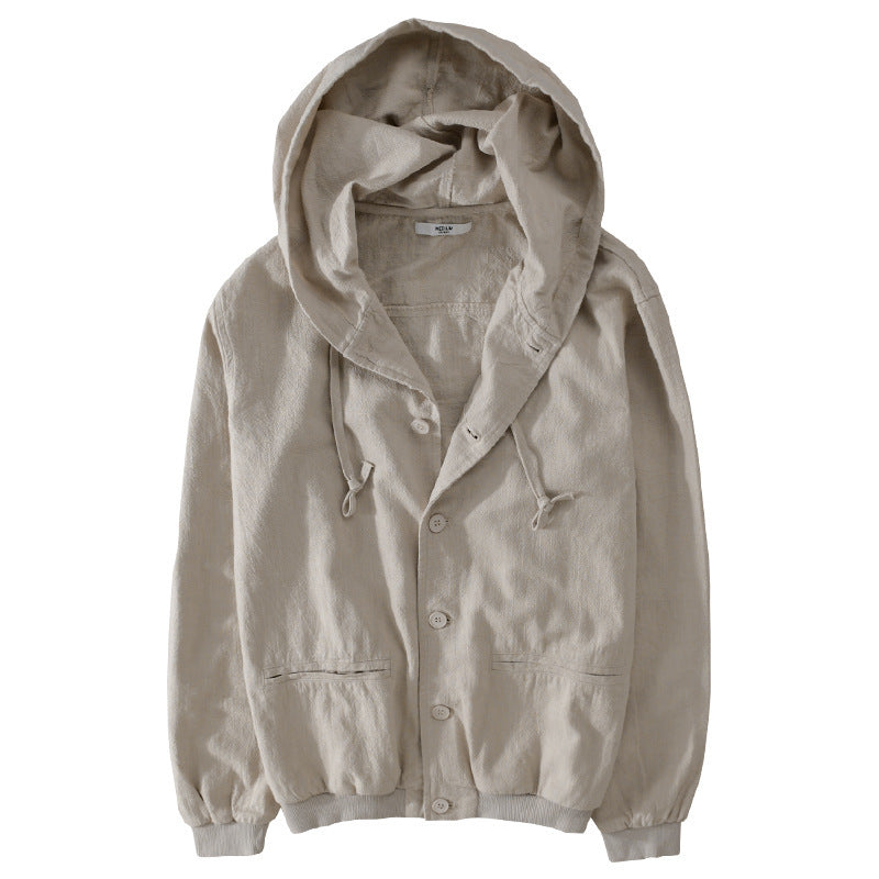 Herren Leichte Leinen-Hoodiejacke mit Knopfleiste und Kordelzug Shop Nory