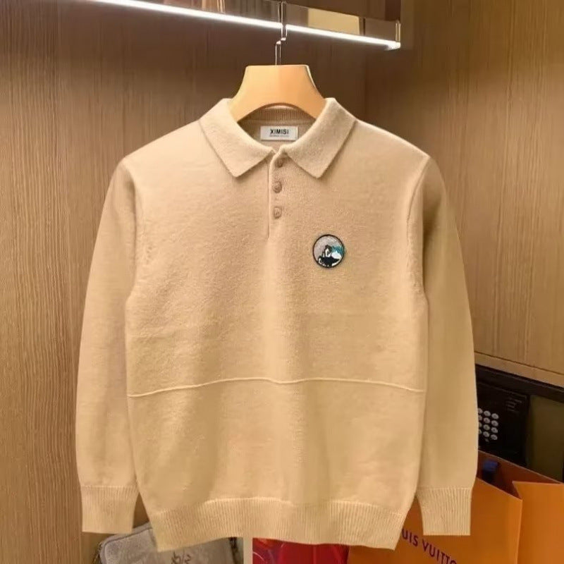 Herren Polokragen-Feinstrickpullover mit Emblem und gerippten Bündchen Shop Nory