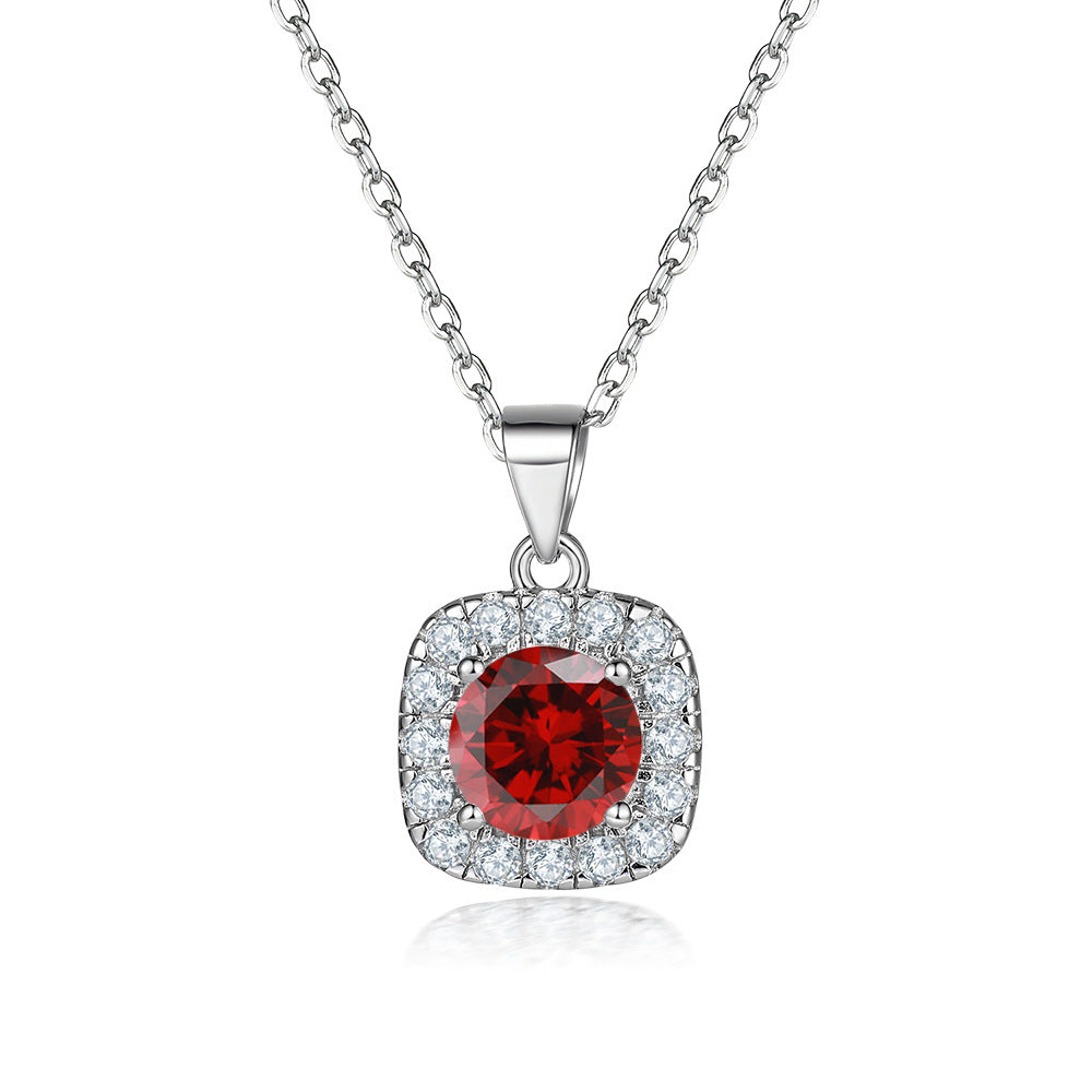Damen Halskette mit luxuriösem, blauen Kristall und funkelndem Zirkonia-Rahmen Shop Nory