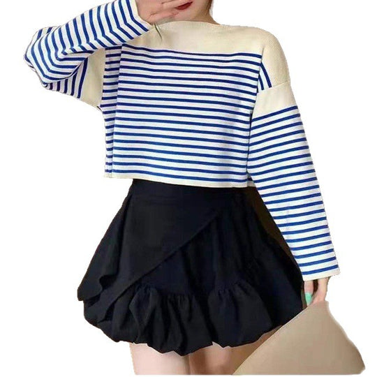 Damen Gestreifter Crop-Top Pullover Shop Nory
