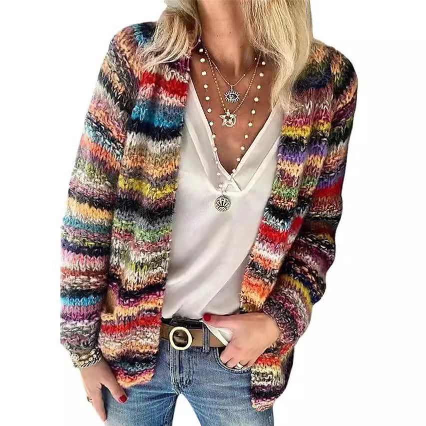 Damen Mehrfarbiger Strickcardigan mit offener Front, legerem Oversize-Schnitt und feinem Rippbündchen Shop Nory