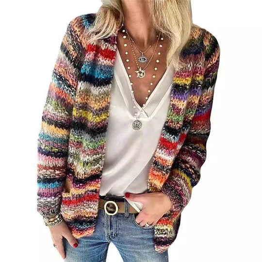 Damen Mehrfarbiger Strickcardigan mit offener Front, legerem Oversize-Schnitt und feinem Rippbündchen Shop Nory