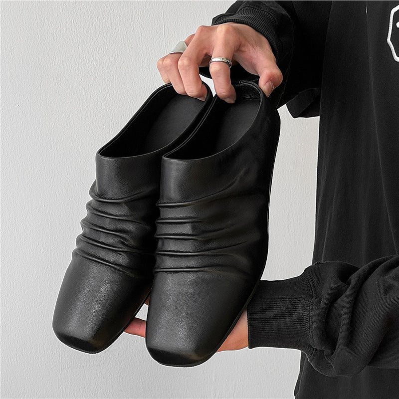Damen Leder-Mules mit quadratischer Zehenpartie und gerafftem Obermaterial Shop Nory