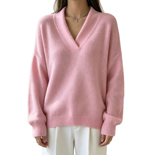 Damen Kaschmir-Touch V-Ausschnitt Relax-Pullover mit Raglanärmeln Shop Nory