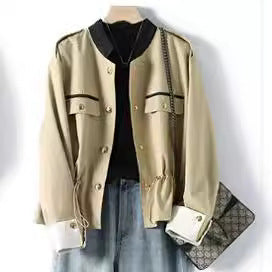 Damen Modische Jacke mit Stehkragen und Knopfleiste Shop Nory