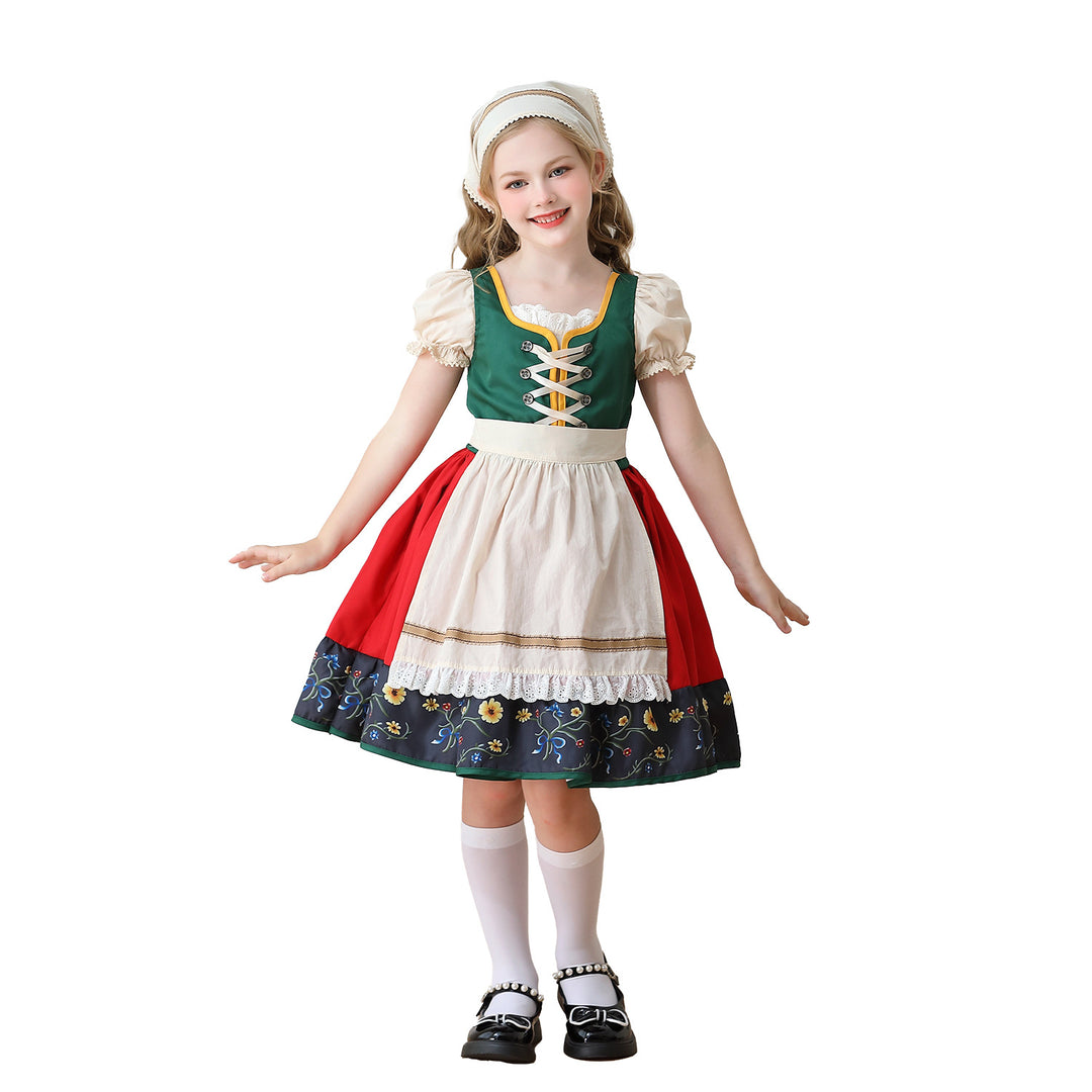 Damen nan traditionelles Kinderdirndl Kleid mit dekorativer Schnürung Schürze und Spitzenkopftuch Shop Nory