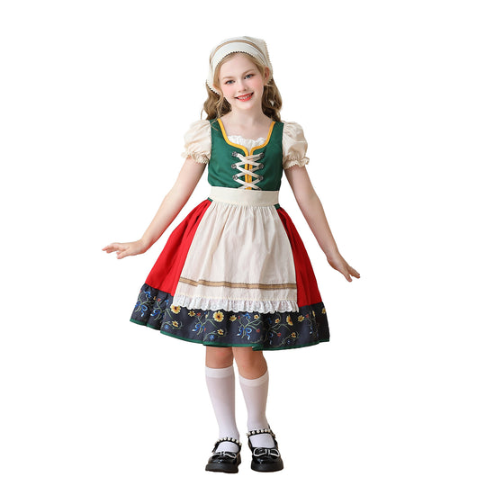 Damen nan traditionelles Kinderdirndl Kleid mit dekorativer Schnürung Schürze und Spitzenkopftuch Shop Nory