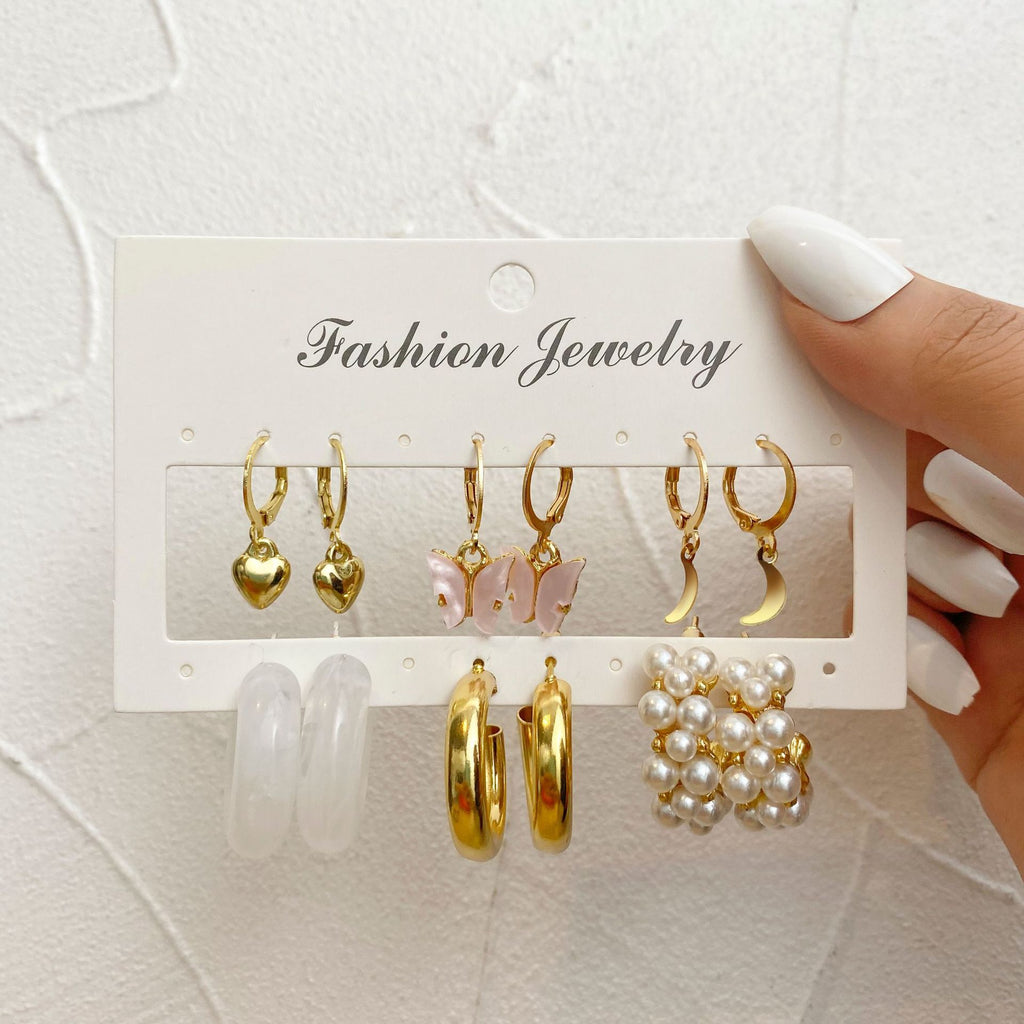 Damen Ohrringe-Set mit floralem Schmetterlings- und Herz-Design Shop Nory