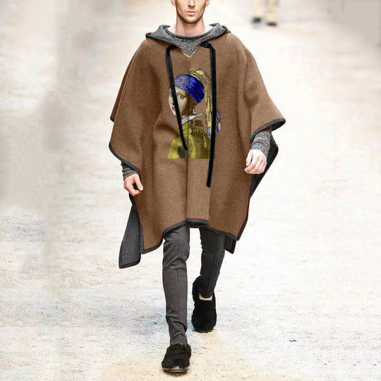 Herren Oversized Kapuzenponcho aus Strick mit geometrischem Mosaikmuster Shop Nory