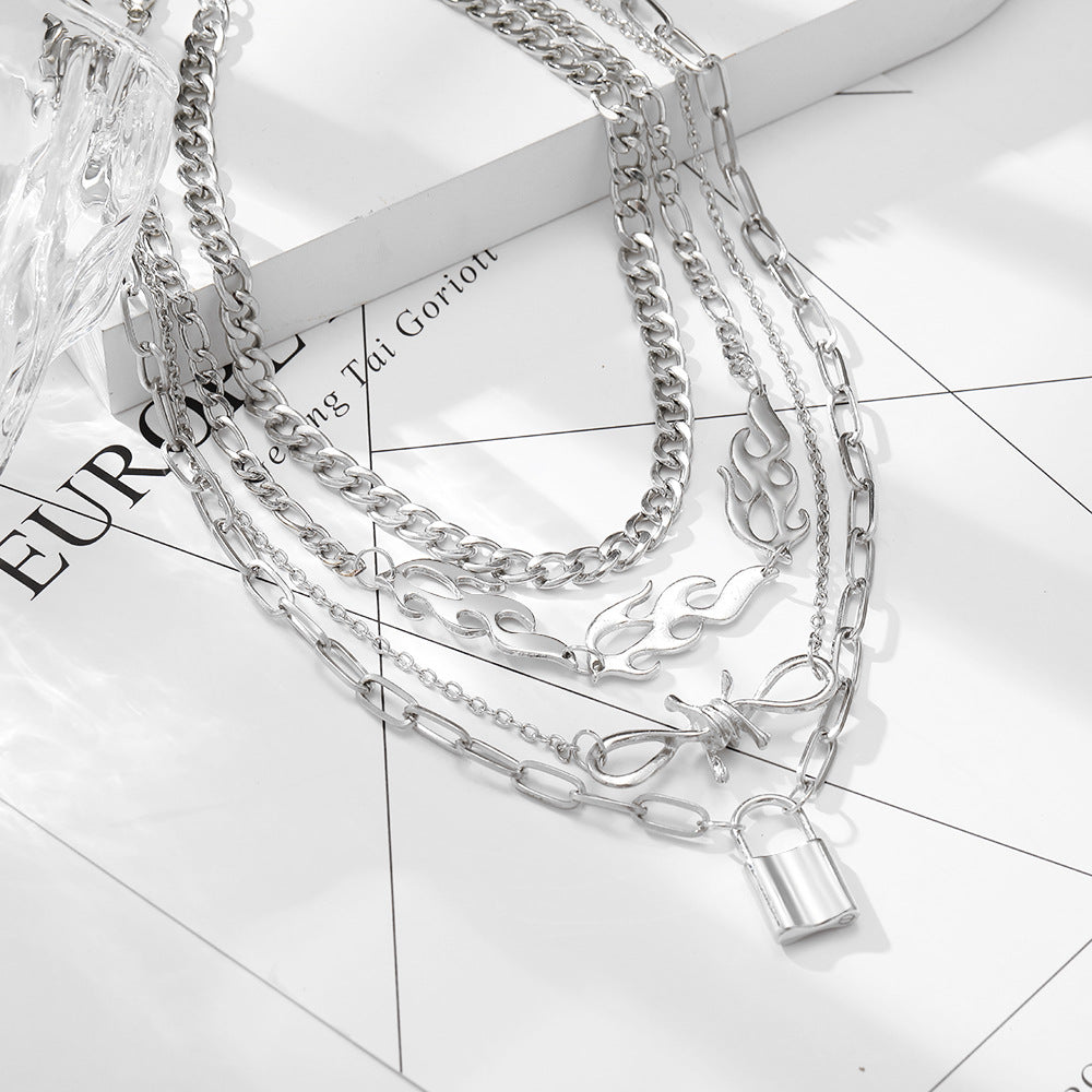 Damen mehrlagige Kette mit einzigartigem Flammen-Design Shop Nory