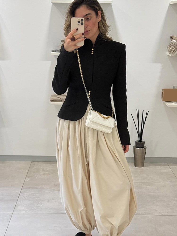 Damen Taillierter Struktur-Blazer mit Stehkragen & Zierknopf-Leiste Shop Nory