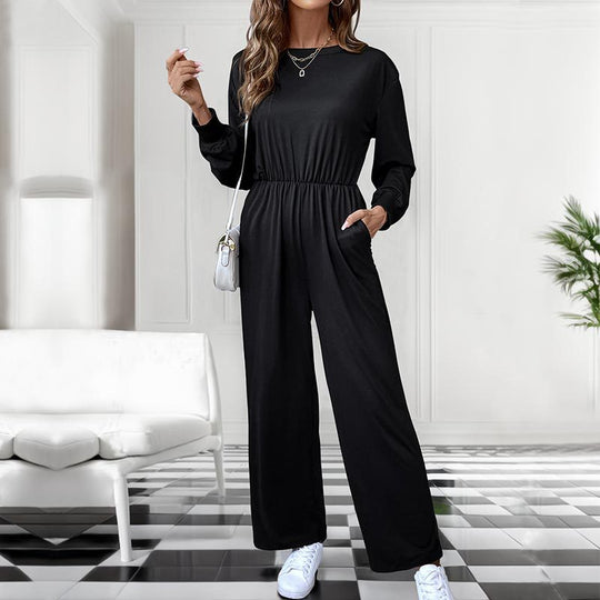 Damen Lässiger Einteiler mit elastischer Taille, Seitentaschen und weitem Bein Shop Nory