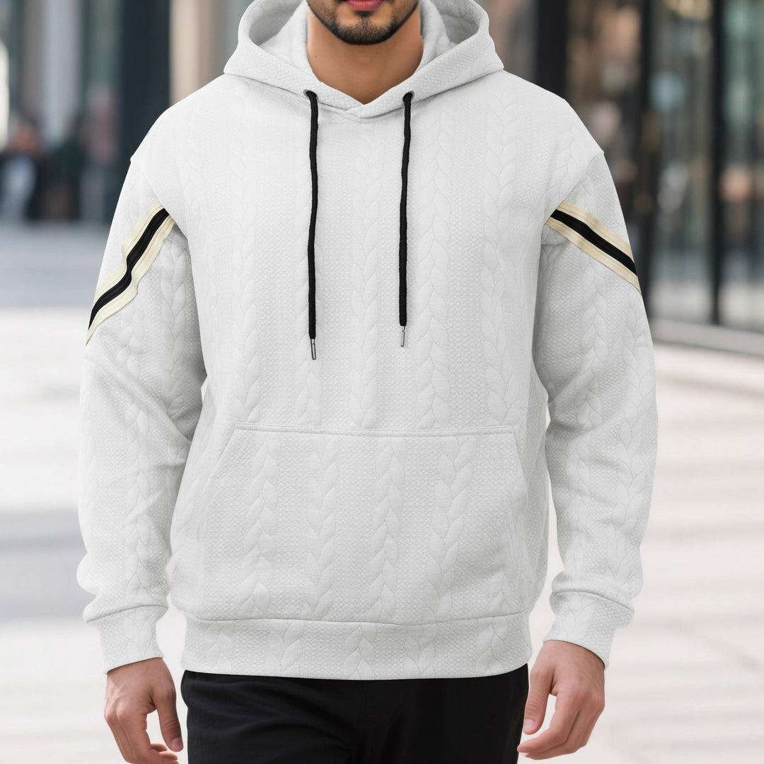 Herren Kabelstruktur-Kapuzenpullover mit Kängurutasche und Kontraststreifen Shop Nory