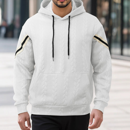Herren Kabelstruktur-Kapuzenpullover mit Kängurutasche und Kontraststreifen Shop Nory