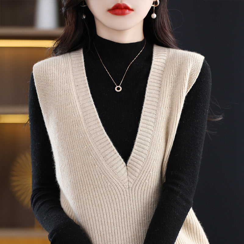 Damen Strick-Longweste mit tiefem V‑Ausschnitt und feiner Rippstruktur Shop Nory