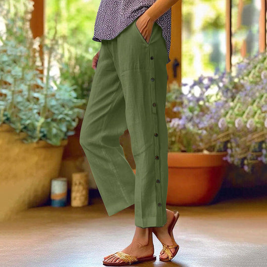 Damen Leichte Relaxed-Hose mit seitlicher Knopfleiste und Eingrifftaschen Shop Nory